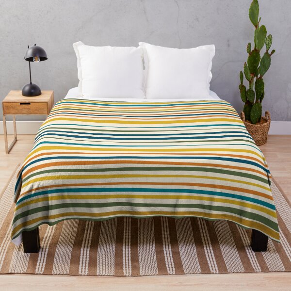 Aperçu de l'œuvre Motif à rayures naturelles en bleu sarcelle marocain vert olive moutarde orange ocre crème créée et vendue par kierkegaard.