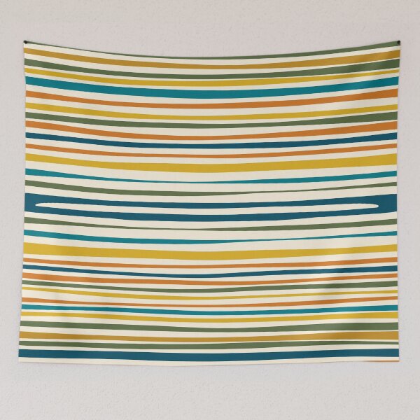 Item preview, Natural Stripes Pattern in Moroccan Teal Blue Olive Green Mustard Orange Ochre Cream  designed and sold by kierkegaard.