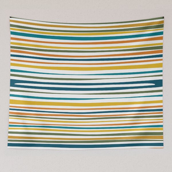 Item preview, Natural Stripes Pattern in Moroccan Teal Blue Olive Green Mustard Orange Ochre White designed and sold by kierkegaard.