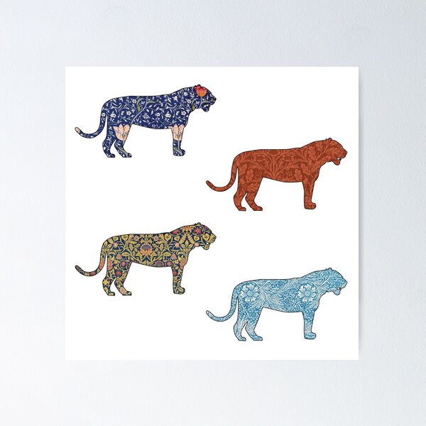 Item preview, Four different prints by William Morris within silhouette of tigers designed and sold by Rhu Creations.