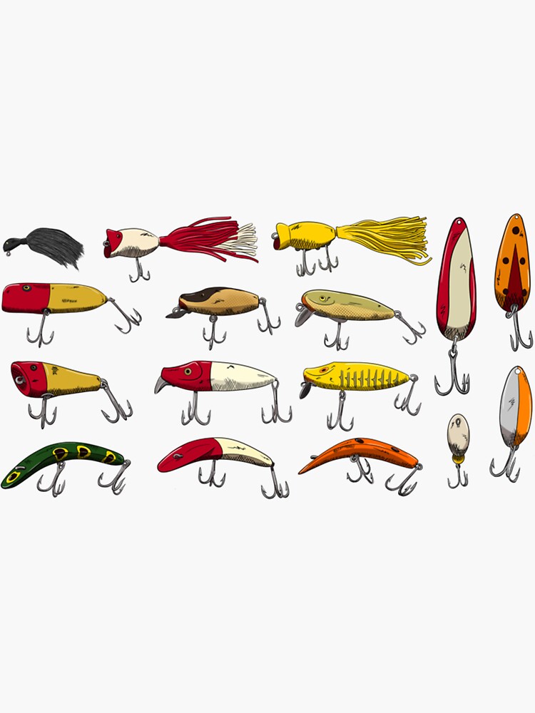 Antique Fishing Tackle and Lures, Perfect Gift Sticker for Sale by  Hongterry