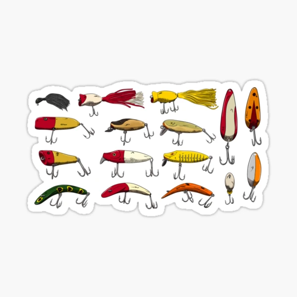 Vintage Red and White Fishing Lure Sticker for Sale by ElleMars