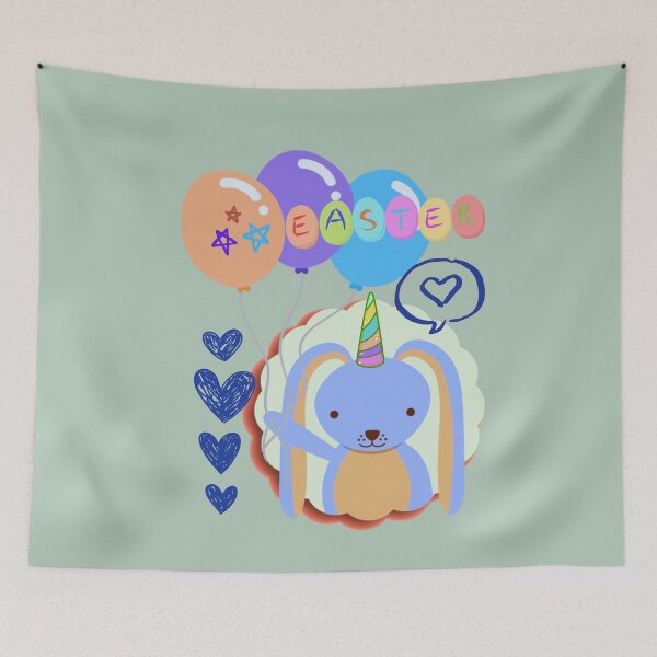 Item preview, felices pascuas unicornio conejo con globos designed and sold by hui-wen kuo.