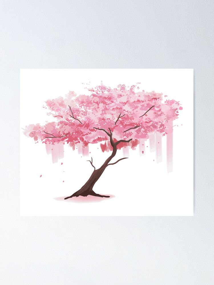 Delicate curvy cherry blossom tree with gentle pink blossoms sumi