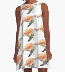 Sea Turtle Colored Pencil Art A-Line Dress