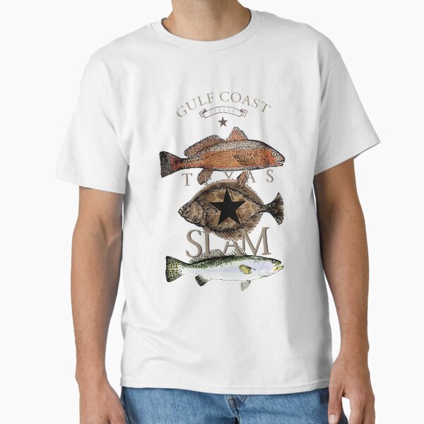 Vista previa del artículo con la obra «Texas Slam Fishing Red Drum Flounder - Camiseta de trucha», diseñado y vendido por ConradIbernia.