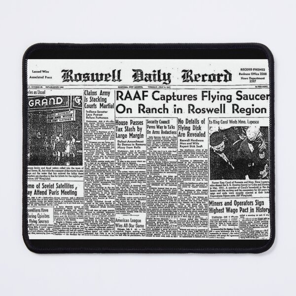 Item preview, "Roswell UFO July 8th, 1947"- Newspaper (black) designed and sold by TeaMugPhrases.