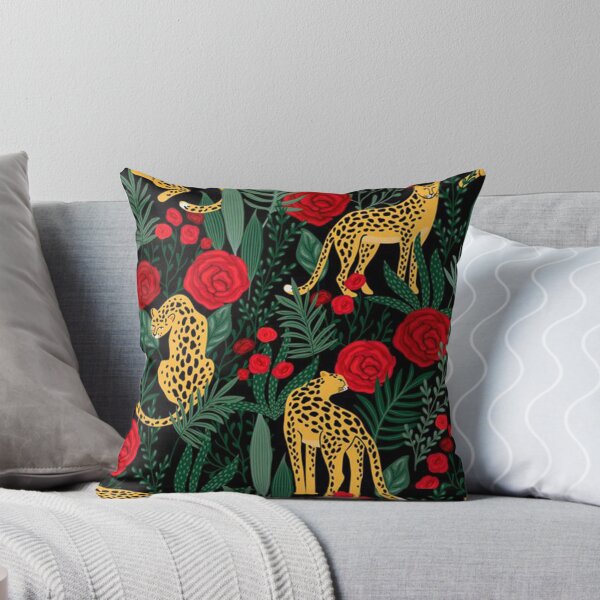Artikel-Vorschau von Leopardenmuster mit roten Rosen und tropischen Blättern, designt und verkauft von LEMO-ART96.