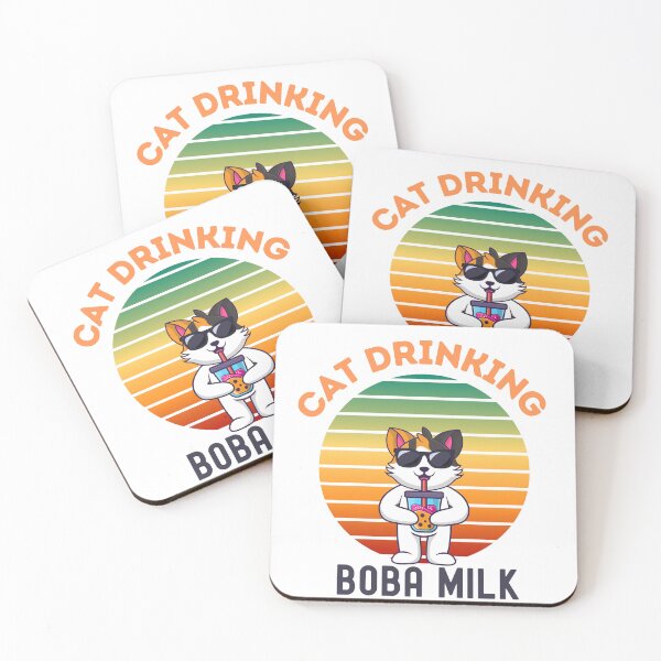 Item preview, cat drinking boba milk kawaii cute designed and sold by Reo12.