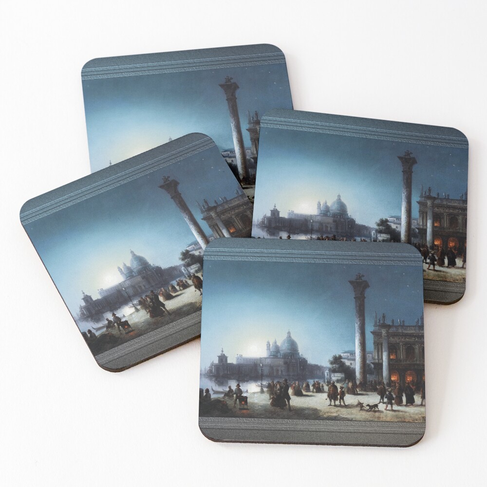 Reges Treiben am Markusplatz, Venedig by Josef Püttner - An Authentic Evening In Venice 2 Reges Treiben am Markusplatz, Venedig by Josef Puttner Remastered Xzendor7 Classical Art Old Masters Reproductions Coasters (Set of 4)