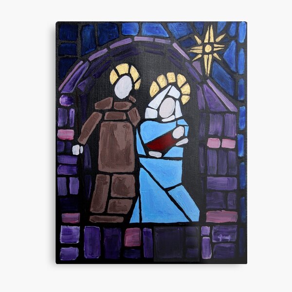 Nativity Stained Glass Metal Print
