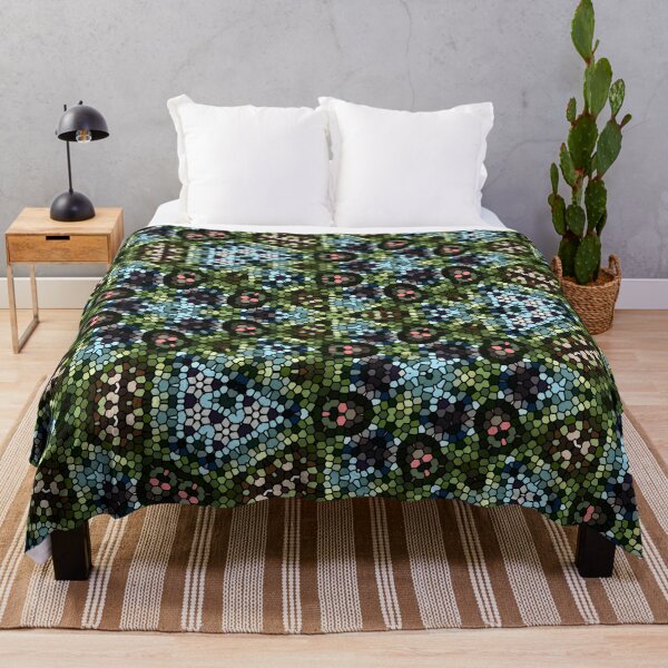 Item preview, Abstract art, mosaic kaleidoscope style, green blue black pink designed and sold by Designbyfia.