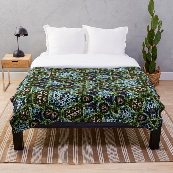 Item preview, Abstract art, mosaic kaleidoscope style, green blue black pink designed and sold by Designbyfia.