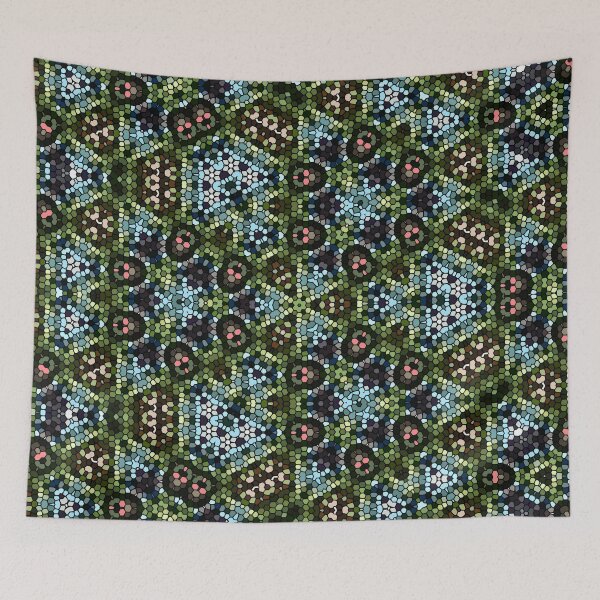 Item preview, Abstract art, mosaic kaleidoscope style, green blue black pink designed and sold by Designbyfia.