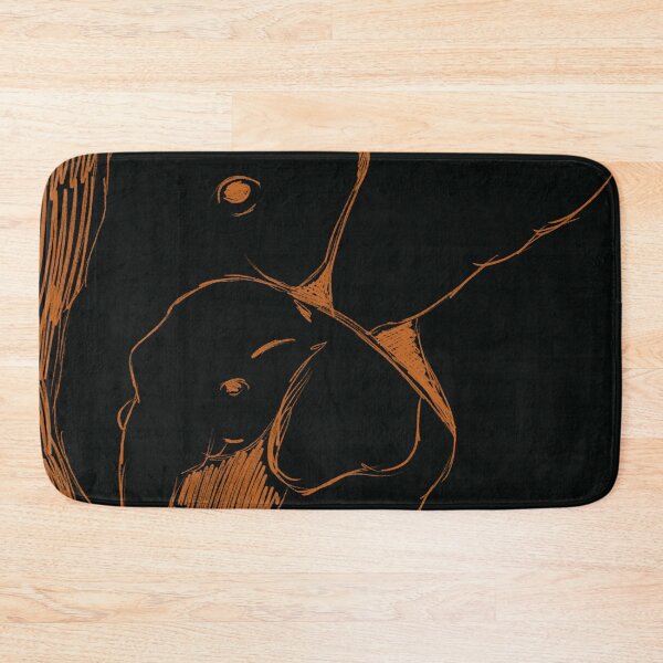 Item preview, Mama and baby elephant orange and black sketch drawing block print designed and sold by MGuyerArt.