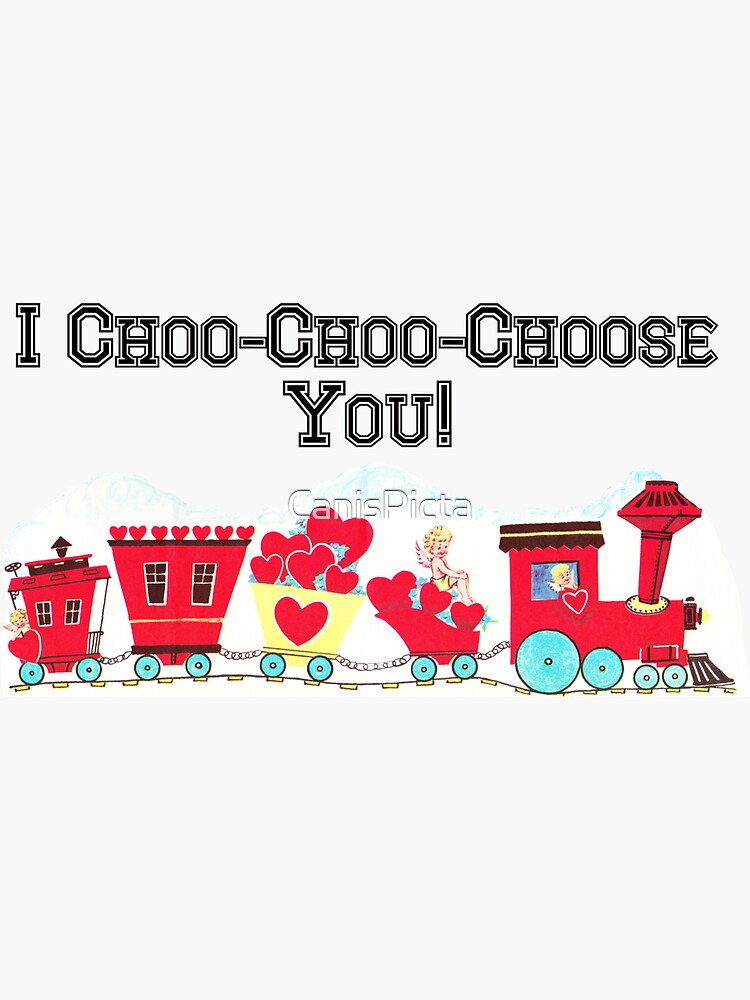 Thumbnail 3 of 3, Sticker, "I Choo-Choo-Choose You!" - Vintage Valentine Train Card, Red, Hearts, Love, Romantic, Couple, Cherub, Angel, Cute, Retro, Ephemera, Inspired, Choo, Choo designed and sold by CanisPicta.