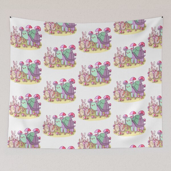 Item preview, Cute bunnies and turtle with mushrooms  designed and sold by Mayarart.