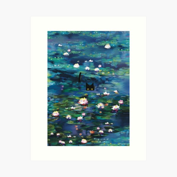 Claude Monet Water Lilies | Monet Waterlily Cat Prints Art Print