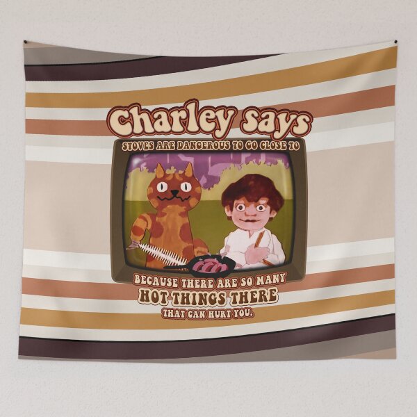 Item preview, Charley Says... Stoves are Dangerous with Hot Things! Charley the Cat Public Information Films- Vintage Seventies Retro  designed and sold by RetroTeeStudio.