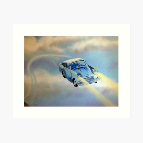 Flying Blue Car  Art Print