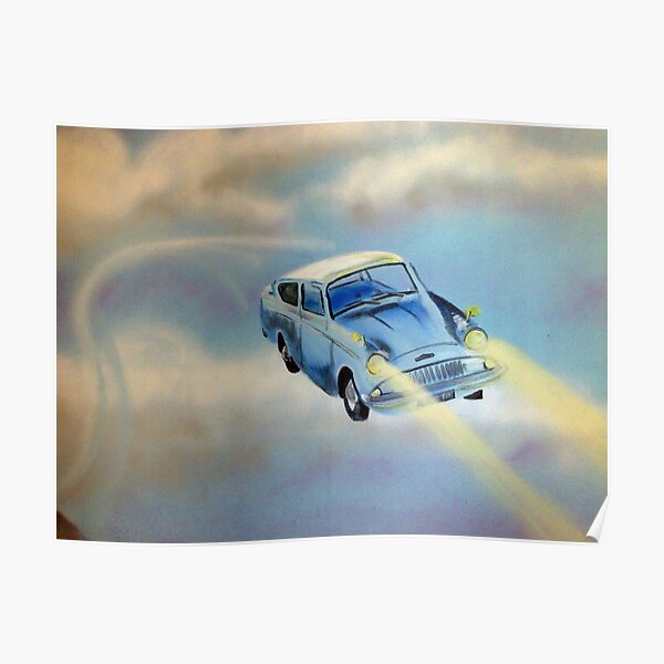 Voiture bleue volante Poster