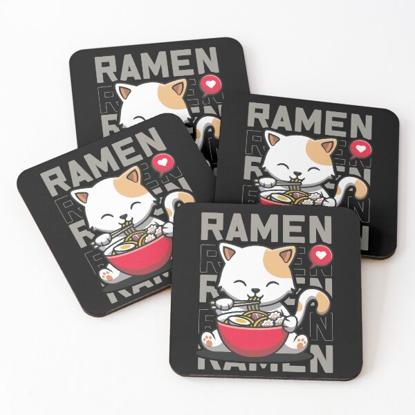 Aperçu de l'œuvre Chat mangeant des nouilles mignonnes de Ramen, Kawaii Kittie mangeant des nouilles japonaises créée et vendue par Cheeky Companions.