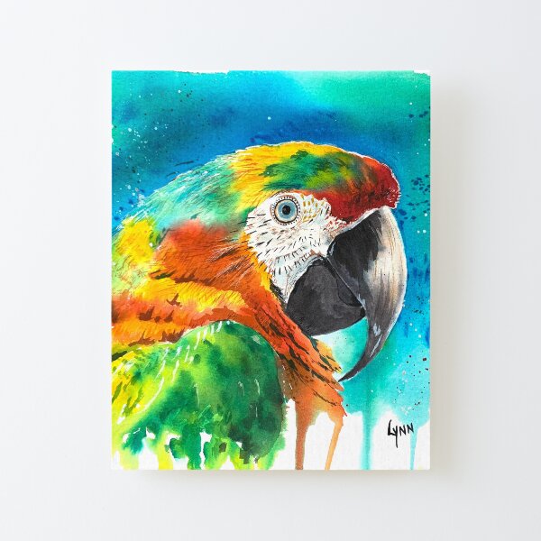 Brilliant - Colorful Parrot painted with Brusho Watercolor Crystal Coulors Canvas Mounted Print