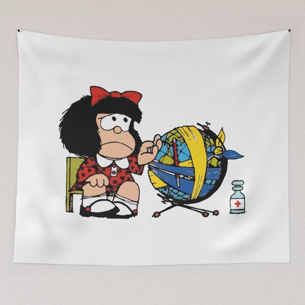 Item preview, Mafalda quino feeling sad about earth and ukraine designed and sold by Bonobofy.