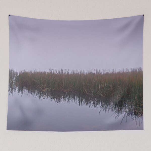 Item preview, Early foggy morning overlooking the water grasses reflecting in the water at Lysterfield lake park designed and sold by James-Cole.