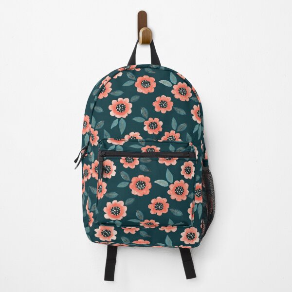 Item preview, Simple Floral - coral on teal designed and sold by jenuinedesigns.