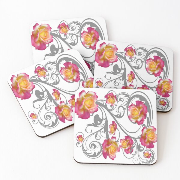 Item preview, DECORATIVE SCROLLS PINK-ROSES PATTERN  WHITE ART designed and sold by sharlesart.