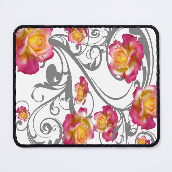 Item preview, DECORATIVE SCROLLS PINK-ROSES PATTERN WHITE ART designed and sold by sharlesart.
