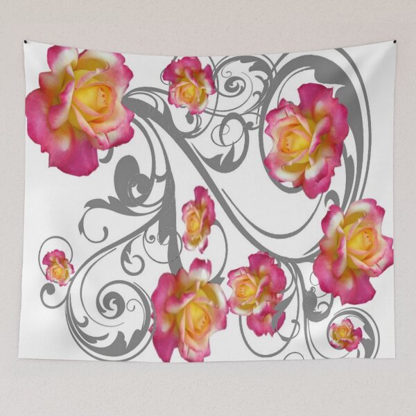 Item preview, DECORATIVE SCROLLS PINK-ROSES PATTERN  WHITE ART designed and sold by sharlesart.