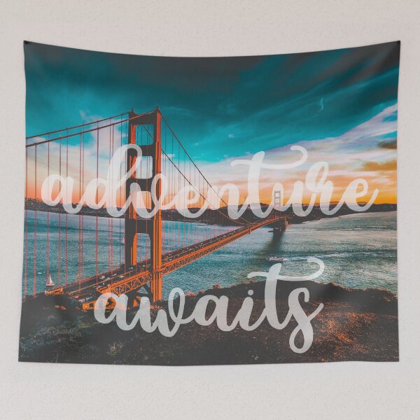Item preview, ADVENTURE AWAITS - wall tapestry - travel - water - landscape nature photography tapestries love designed and sold by travel101.