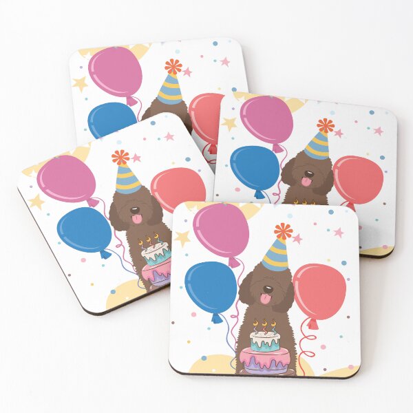 Item preview, Happy Birthday Chocolate Brown Goldendoodle Dog designed and sold by Lulupainting.