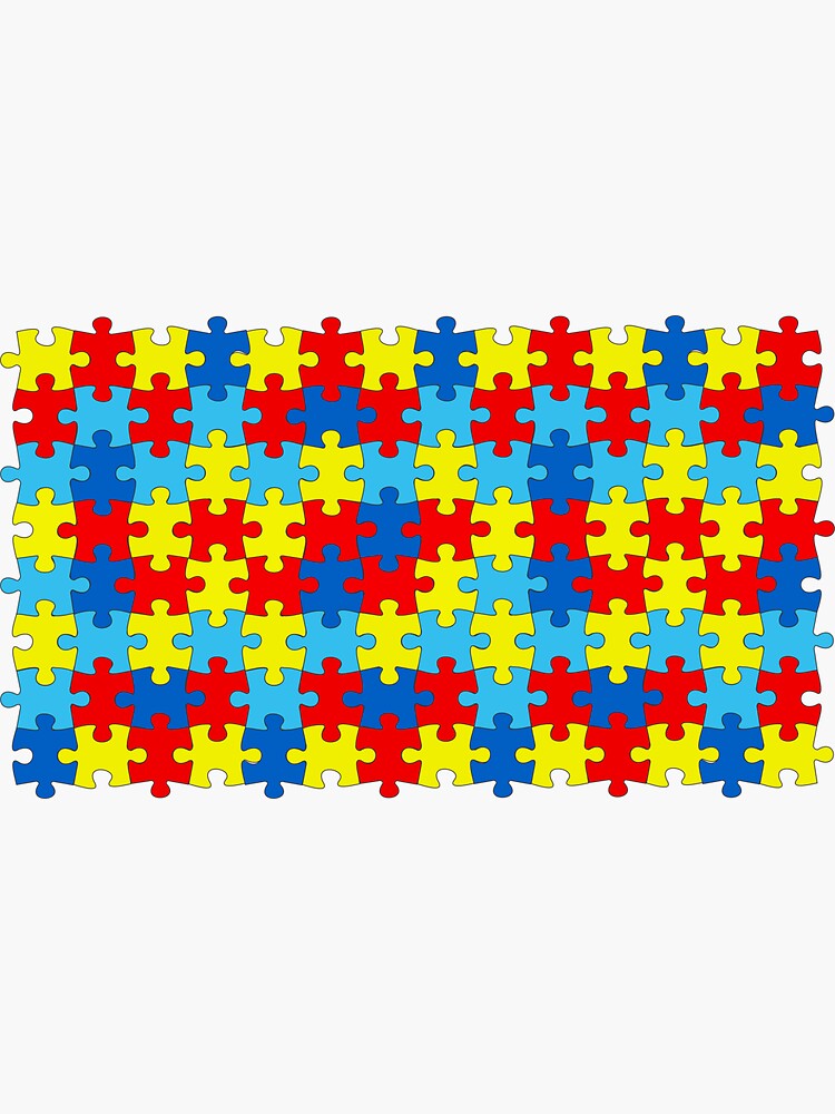 "Autism red blue and yellow puzzles" Sticker by Midhatmajlovic Redbubble