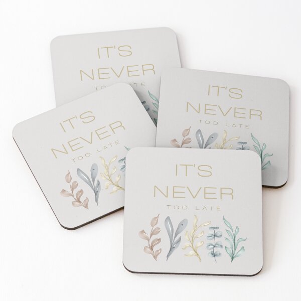 Item preview, It's never too late pastel watercolor leaves quote designed and sold by Levated.