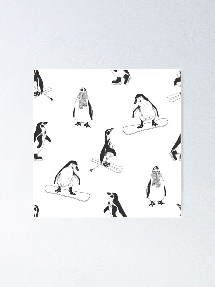 Ski And Snowboard Penguins Winter Christmas Poster By Dv Ltd Redbubble