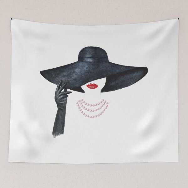 Item preview, beautiful desi lady red lipstick black hat pink pearls necklace designed and sold by Tshirtk.