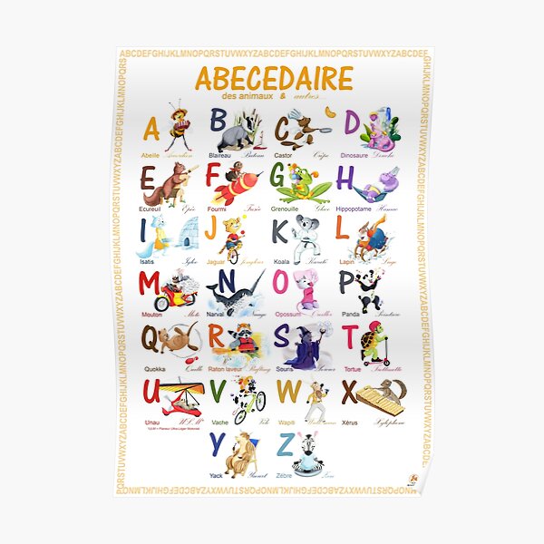 ABC animals and others in French for children Poster