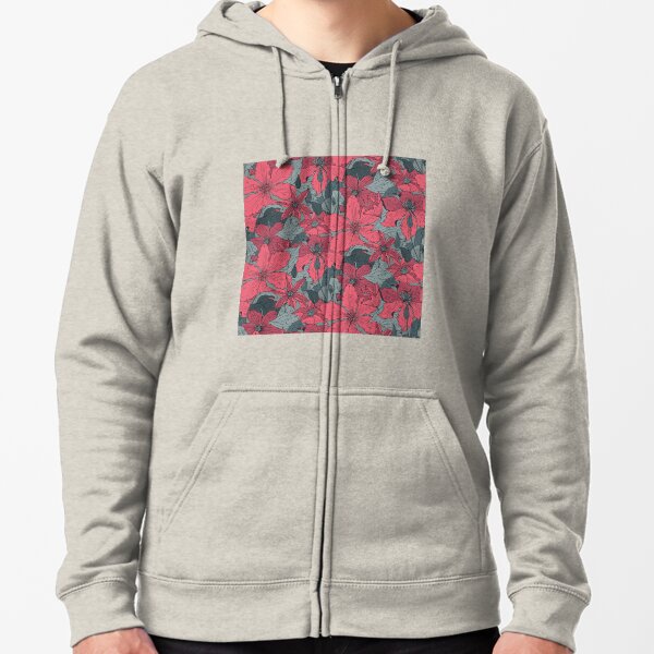 Hand Drawn clematis flowers Zipped Hoodie
