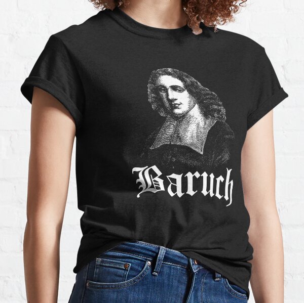 Vista previa del artículo con la obra «Retrato de Baruch Spinoza - Diseño de filosofía», diseñado y vendido por The Philosopher's Shirt.