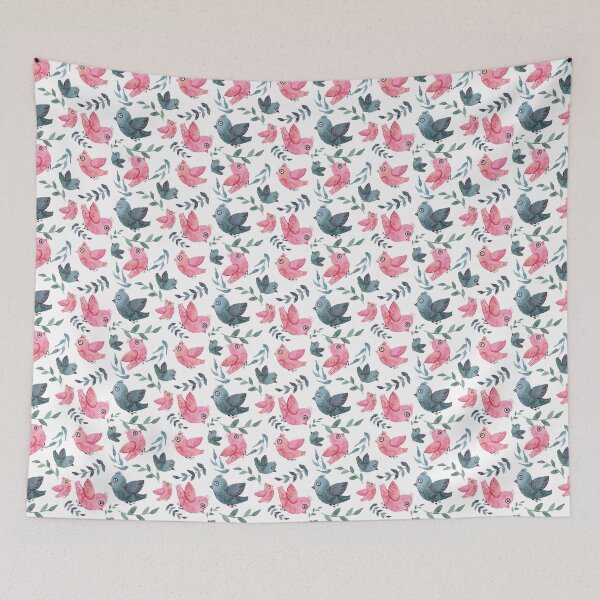 Item preview, Pretty Blue and Pink Birds with leaves designed and sold by DV-LTD.