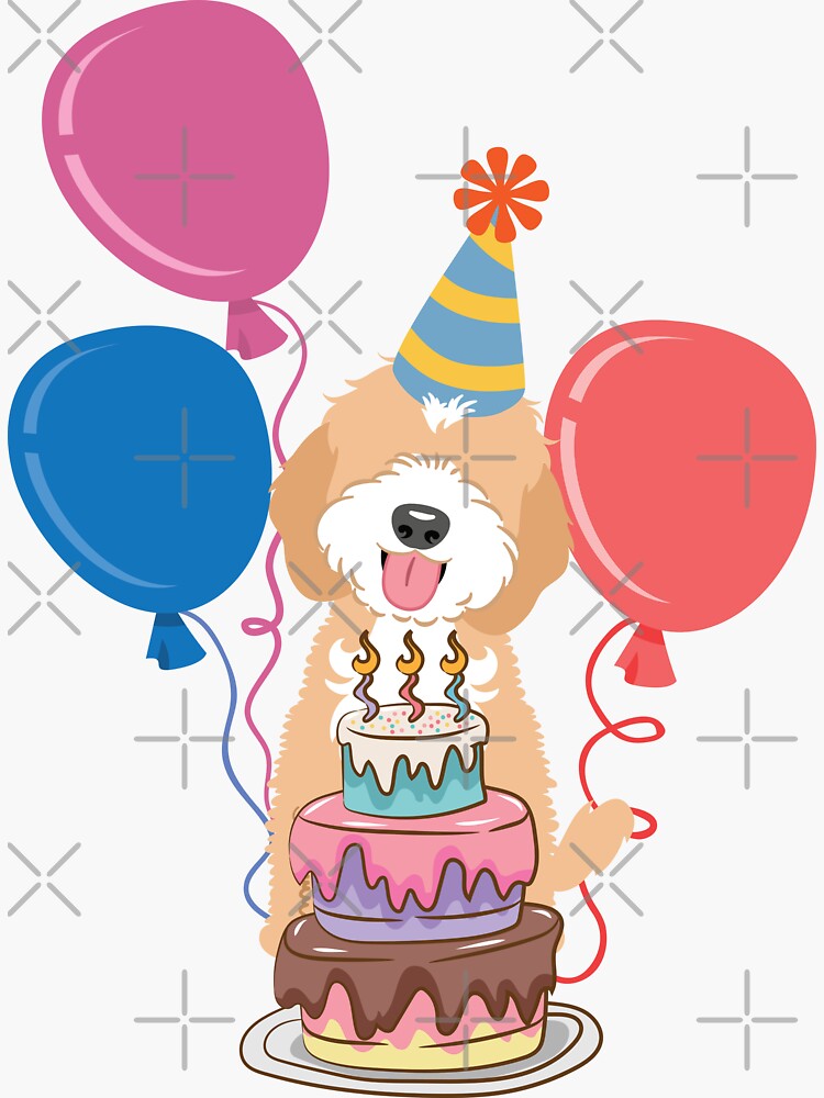 "Happy Birthday Apricot Cream White Cockapoo Cavapoo Cavoodle" Sticker ...