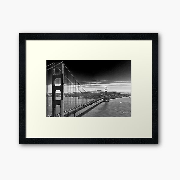 Golden Gate Bridge - Dark Sky (black and white) Framed Art Print