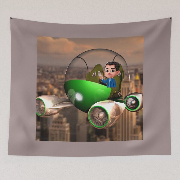 Item preview, Future Car Cartoon flying over New York City designed and sold by LGMmugsdesign.
