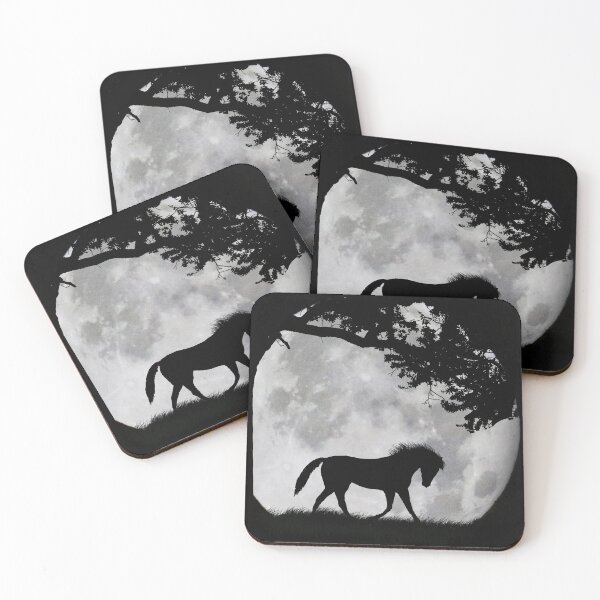 Item preview, Horse and Full Moon Fantasy Surreal with Oak Tree designed and sold by Stephanie Laird.