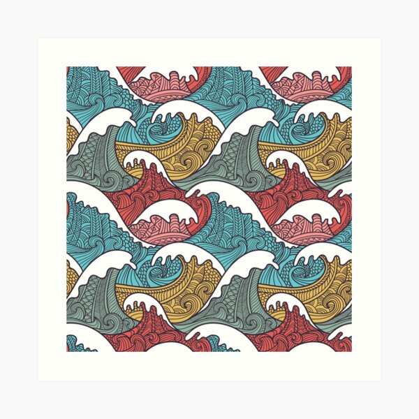 Japanese style waves - Surfing Diving Sea Art Print