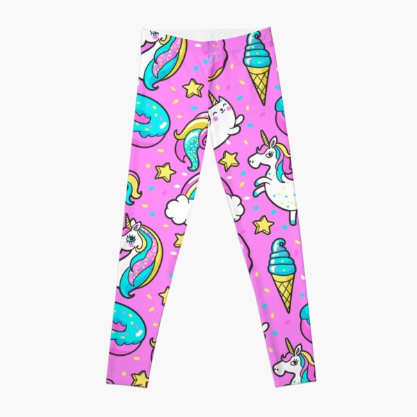 Pink Unicorn Doughnut Rainbow Ice Cream Stars Leggings for Sale by DV-LTD