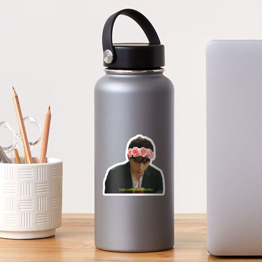 Grim Reaper and His Coffee (with flower crown) Sticker